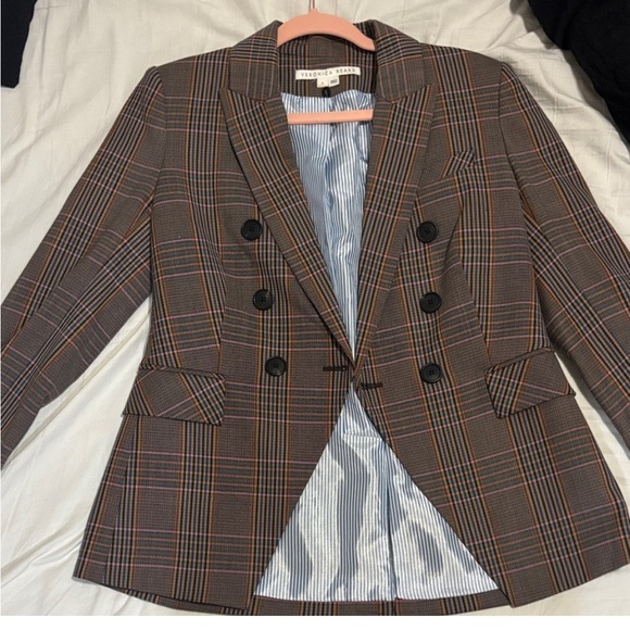 $698 Veronica Beard Brown Black Tula Merino Plaid Miller Dickey jacket sz 6 - Picture 2 of 14